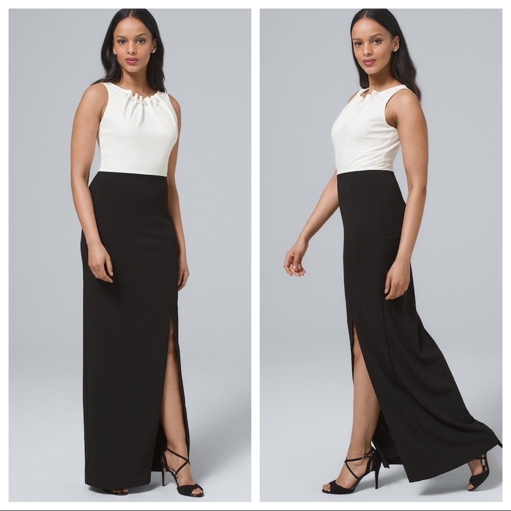 NWT Nicole Miller Sleeveless Colorblock Pearl Gown Maxi Dress